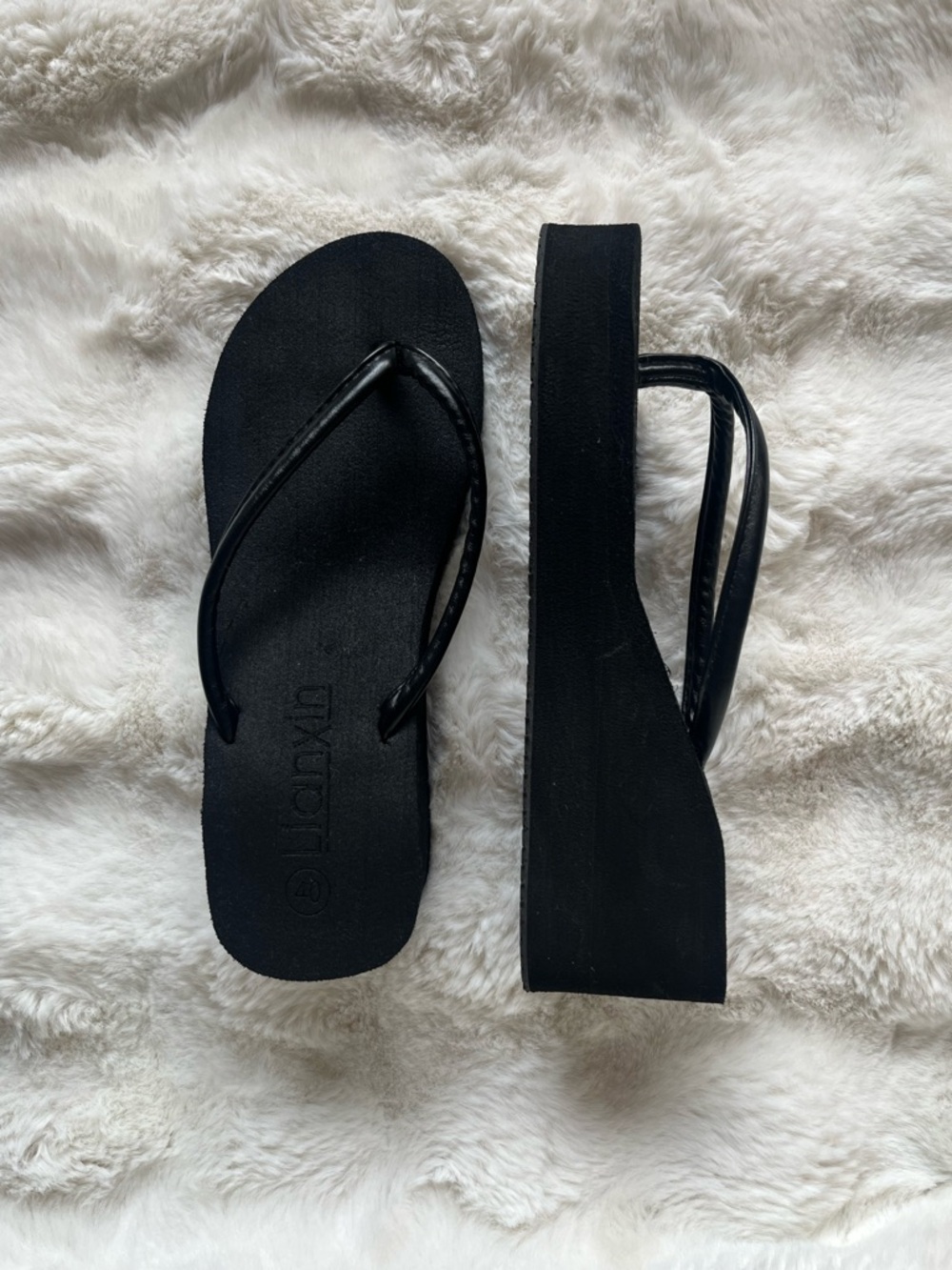Lianxin Black Platform Wedge Flip Flops | Y2K Minimalist Summer Sandals 8